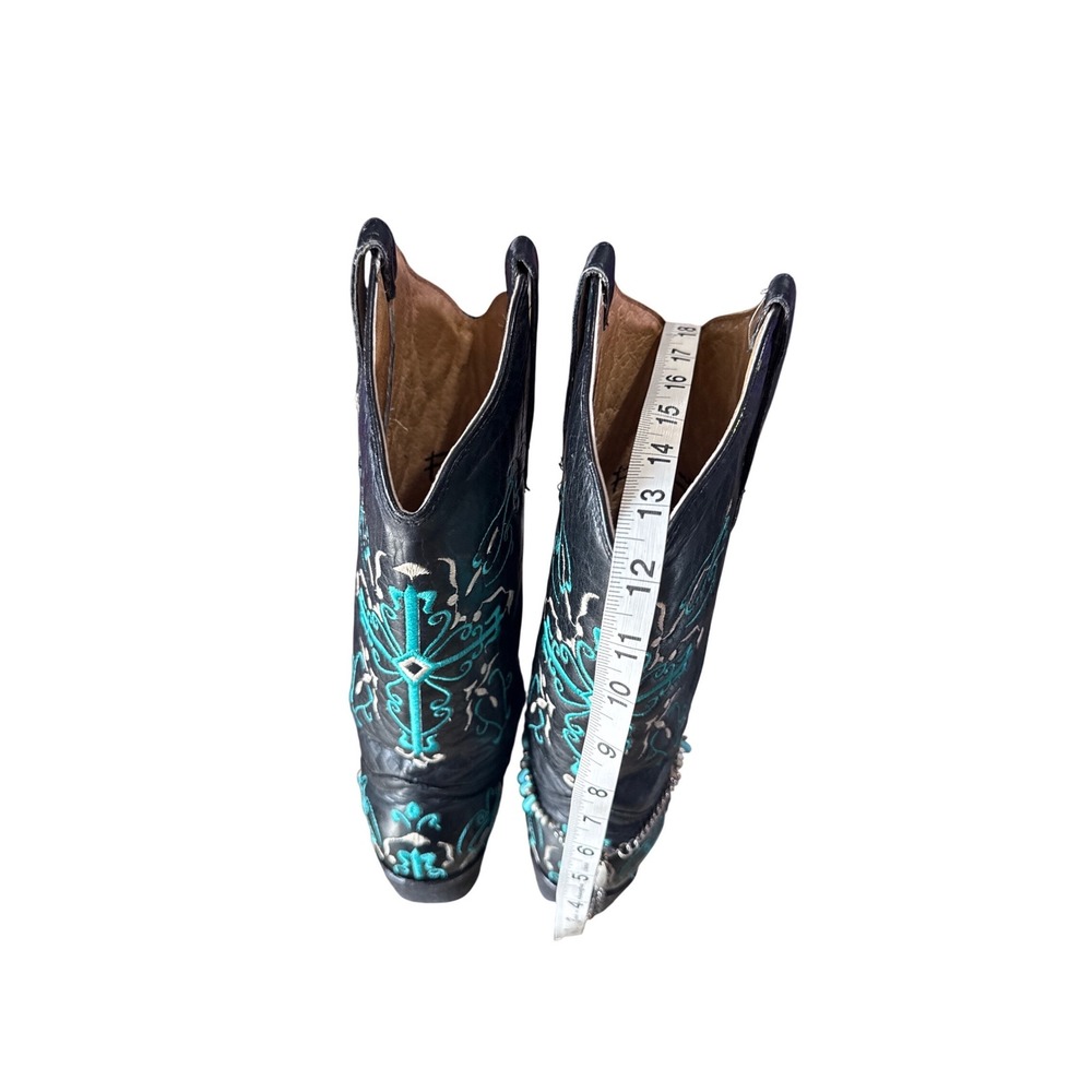 Beautiful Circle G Black Turquoise Embroidered Cross Western Boots Ladies 9M - Picture 4 of 6